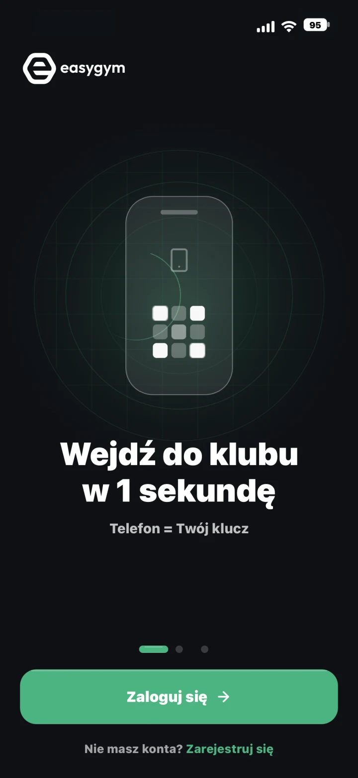 Prawdziwy ekran powitalny aplikacji easygym